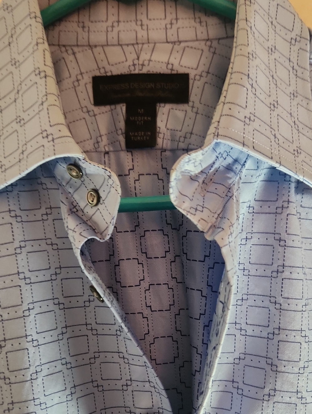 Express Men's Light Blue Geometric Dress Shirt